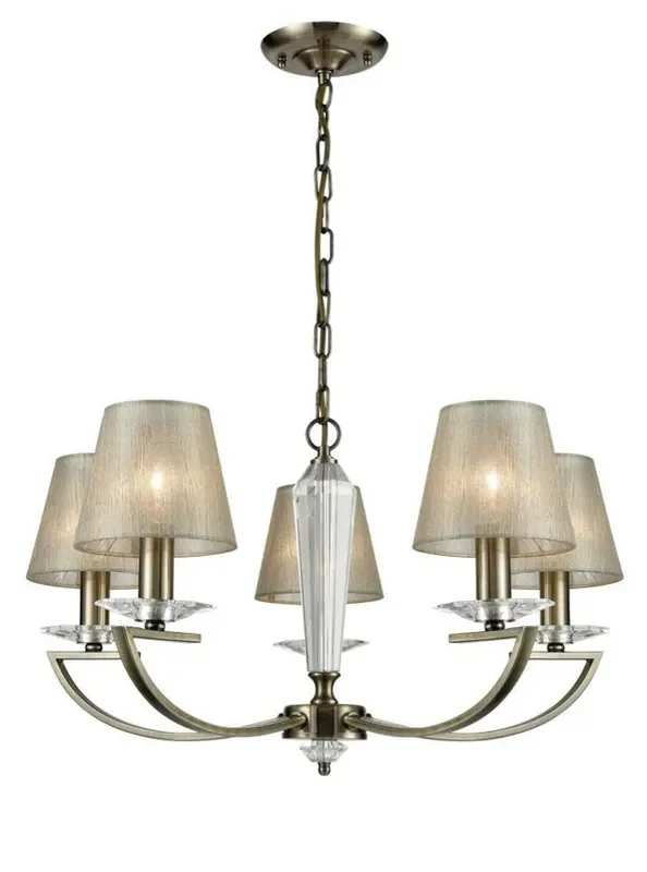 Artemis 5 Light Bronze with Gold Shades and Crystal Scones Pendant Light