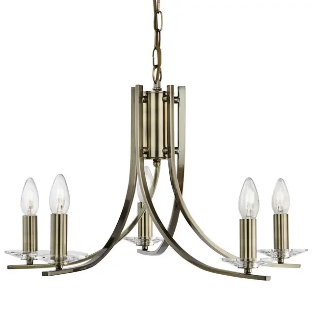 Ascona 5 Light Antique Brass with Clear Glass Pendant Light