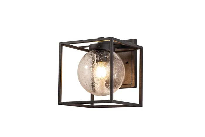 Ashley Down Wall Lamp, 1 x E27, IP54, Anthracite-Clear Seeded Glass, 2yrs Warranty