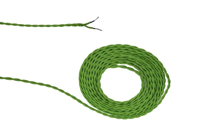 Ashmore 1m Light Green Braided Twisted 2 Core 0.75mm Cable VDE Approved (qty ordered will be supplied as one continuous length)