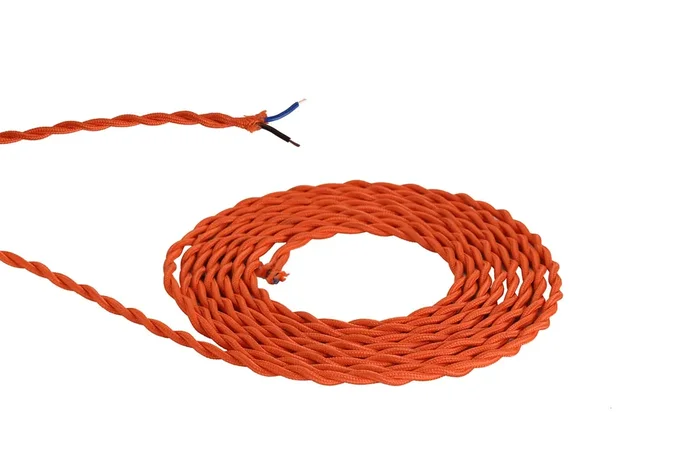 Ashmore 1m Orange Braided Twisted 2 Core 0.75mm Cable VDE Approved (qty ordered will be supplied as one continuous length)