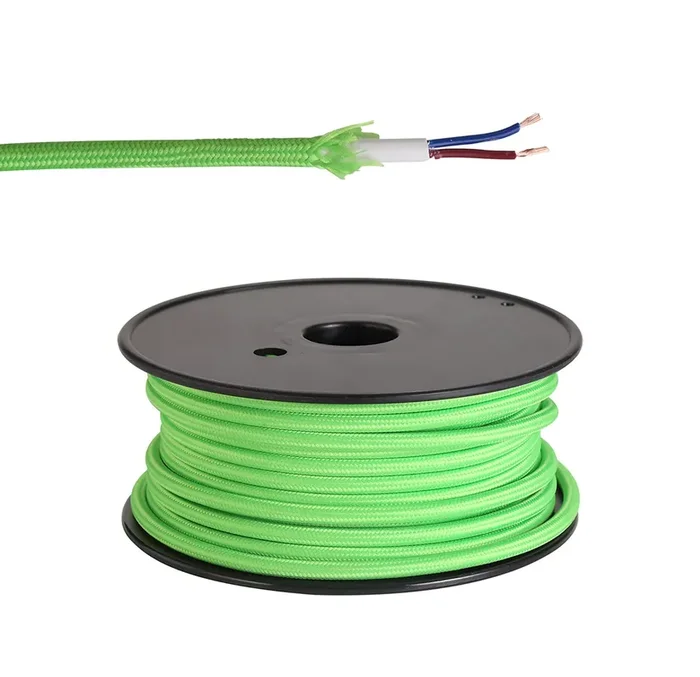 Ashmore 25m Roll Lime Green Braided 2 Core 0.75mm Cable VDE Approved