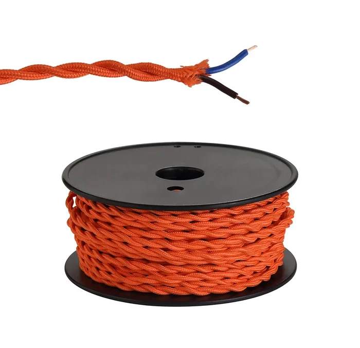 Ashmore 25m Roll Orange Braided Twisted 2 Core 0.75mm Cable VDE Approved
