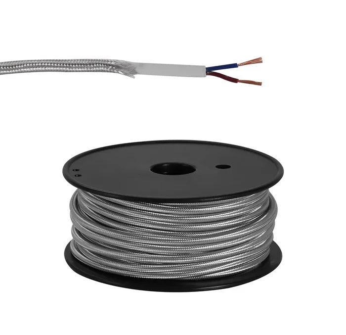 Ashmore 25m Roll Silver Braided 2 Core 0.75mm Cable VDE Approved