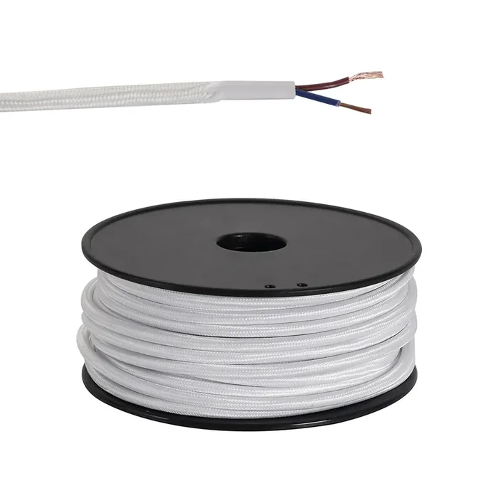 Ashmore 25m Roll White Braided 2 Core 0.75mm Cable VDE Approved