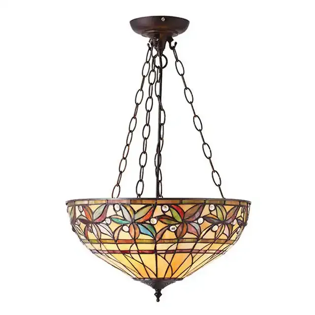 Ashtead 3 Light Dark Bronze Inverted Large Tiffany Pendant Light