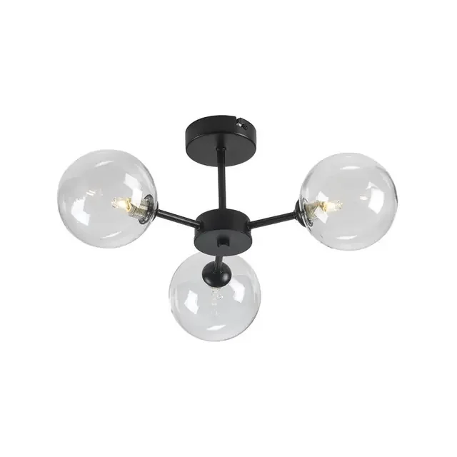 Ashurst 3 Light Black with Clear Sphere Semi Flush Light