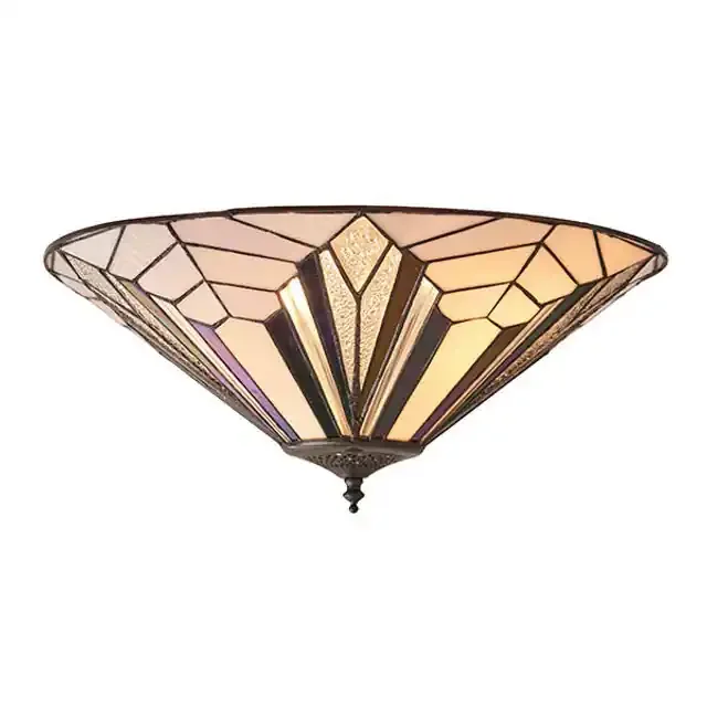 Astoria 2 Light Dark Bronze Tiffany Flush Ceiling Light