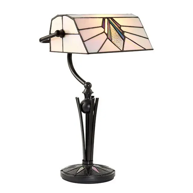 Astoria Black with Tiffany Shade Bankers Table lamp