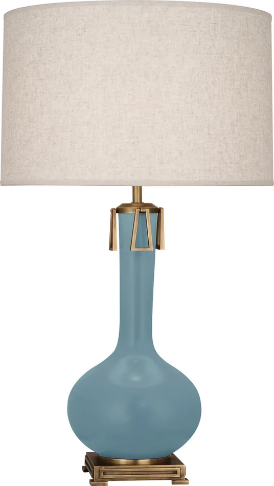 Athena One Light Table Lamp in Matte Steel Blue Glazed Ceramic w/Aged Brass (165|MOB92)