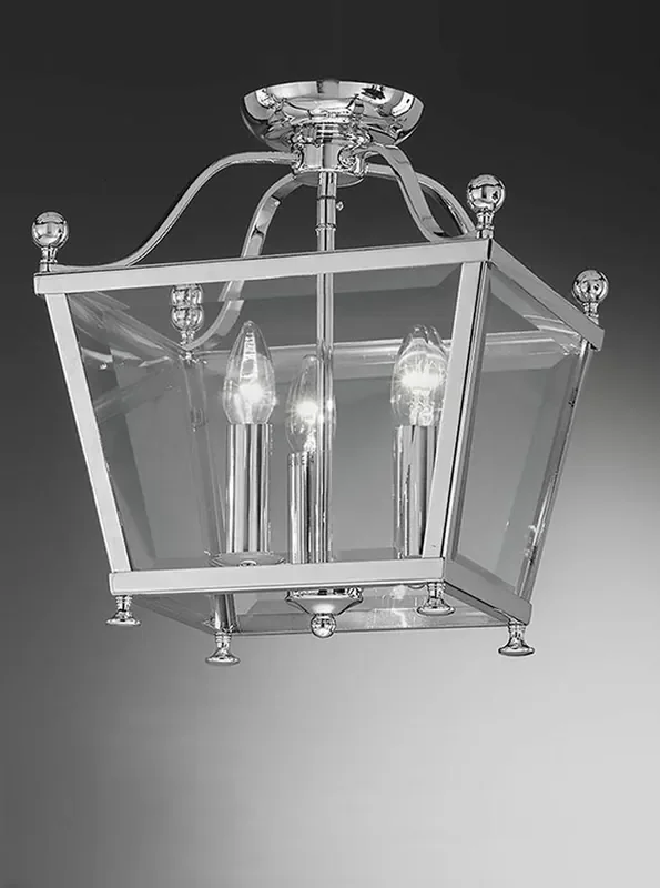 Atrio 3 Light Chrome with Clear Panels Lantern Semi Flush Ceiling Light