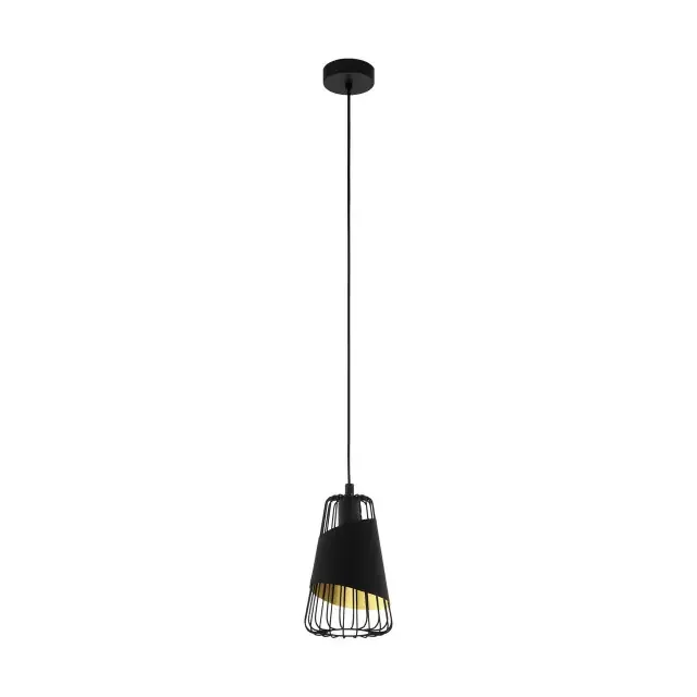 Austell Black with Black and Gold Fabric Small Shade Pendant Light