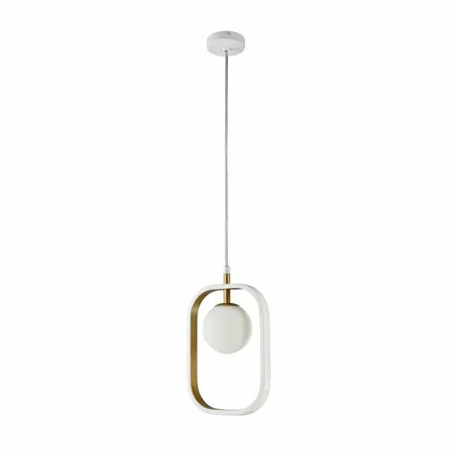 Avola Matt White with Gold and Opal Glass Pendant Light
