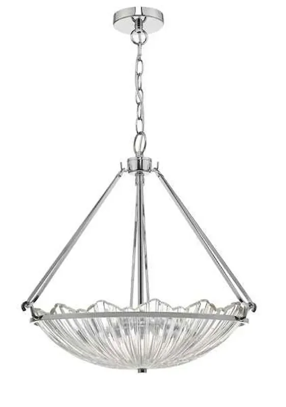Avril 3 Light Polished Nickel & Glass Pendant Light