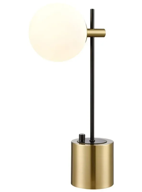 Axle Matt Black with Aged Brass and Opal Sphere Table Lamp
