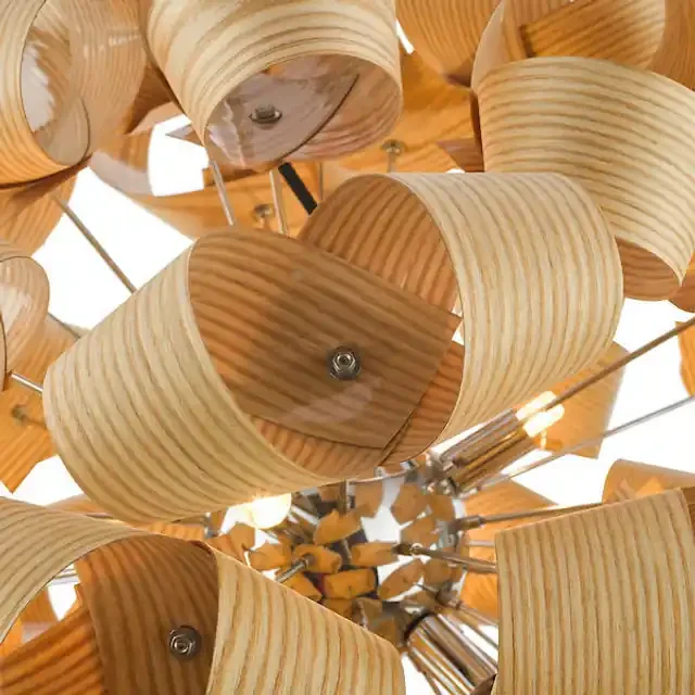 Ayna 6 Light Real Ash Veneer with Satin Nickel Feature Pendant Light