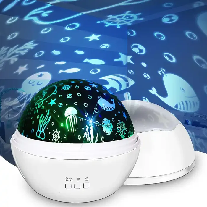 Baby Lights Projector, Sensory Lights with 360 Degree Starry Sky and Undersea Theme Baby Sensory – White