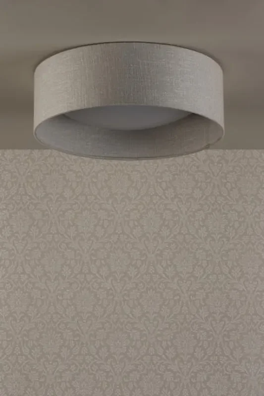 Bacall 2 Light Silver Linen Flush Ceiling Light