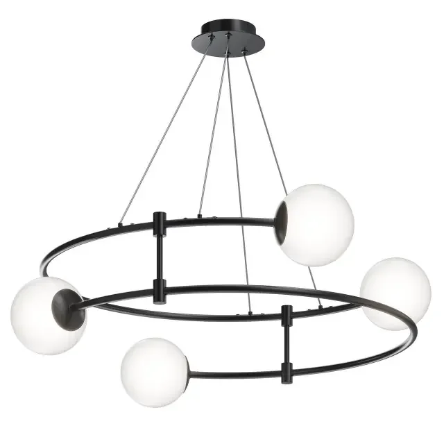 Balance 4 Light Black with Opal Globes Pendant Light