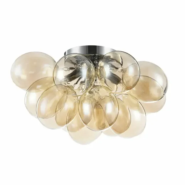 Balbo 4 Light Chrome With Cognac Glass Flush Ceiling Light