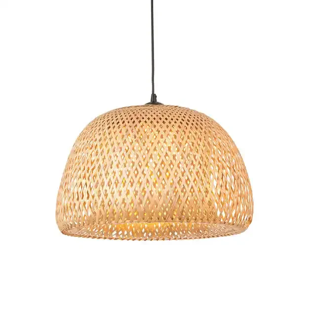 Bali Matt Black with Natural Bamboo Shade 42cm Pendant Light