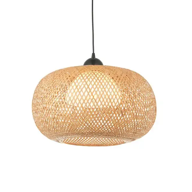 Bali Matt Black with Natural Bamboo Shade 43cm Pendant Light