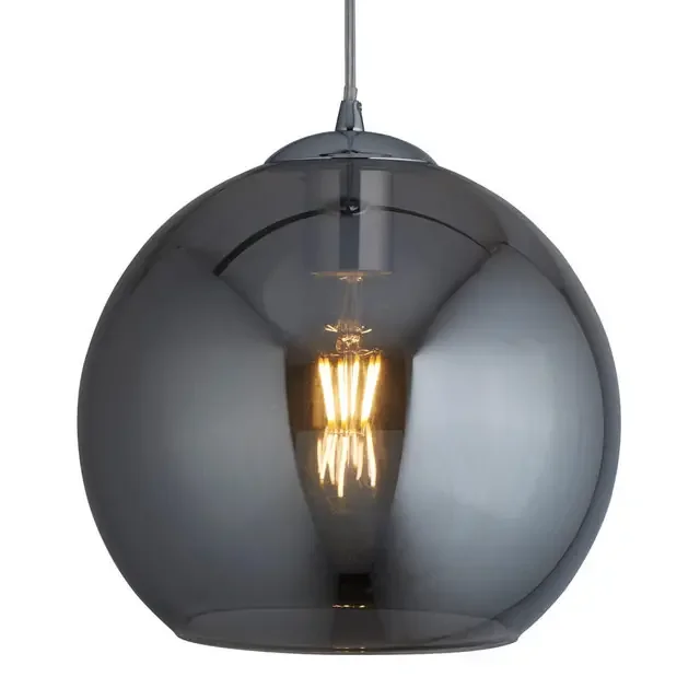 Balls Chrome and Smoked Glass 25cm Round Pendant Light