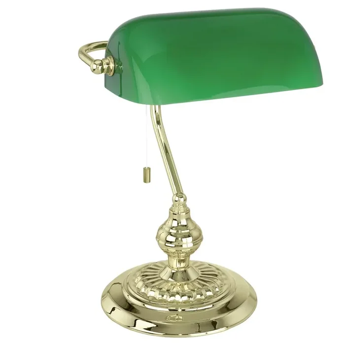 Banker Matt Brass & Green Glass Table Desk Lamp