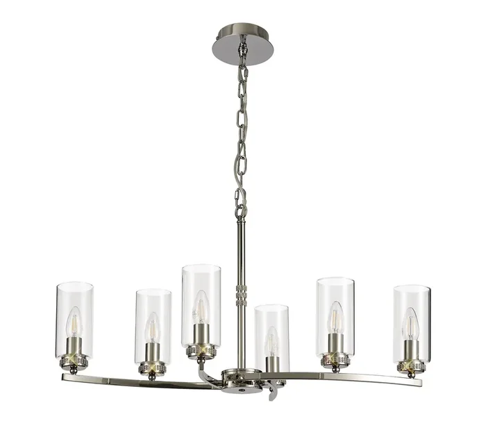 Barbara Adjustable Chandelier 6 Light With E14 Lamp holders and Glass Shades, Crystal Detail