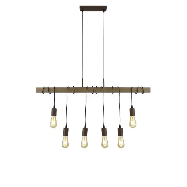 Barn 6 Light Black Metal and Wood Bar Pendant Light