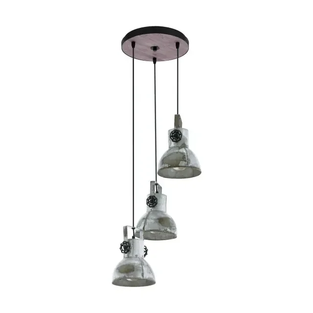Barnstaple 3 Light Black with Used Look Zinc Steel Shade Cluster Pendant Light