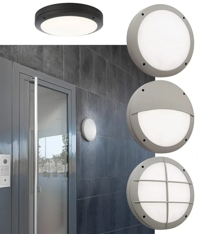 Basic Round Outdoor Silver Bulkhead – Wall or Ceiling IP65