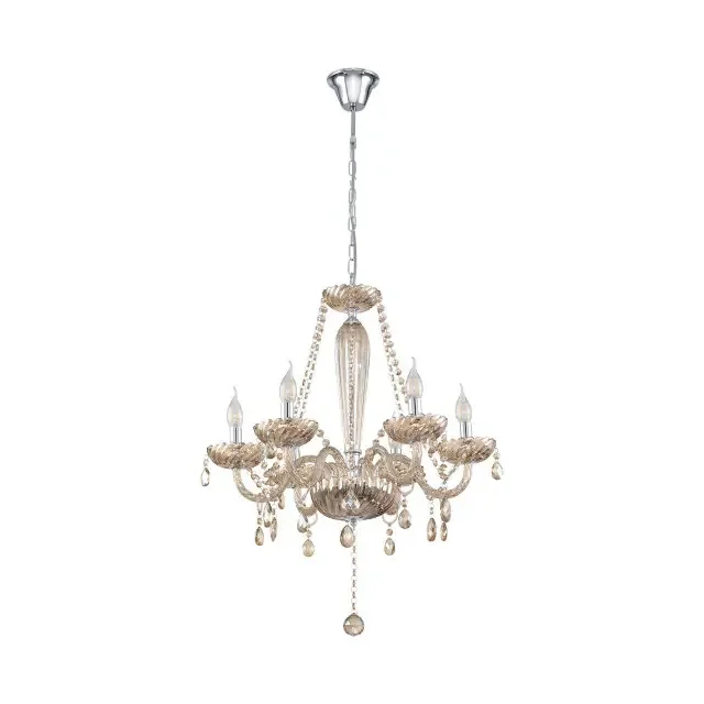 Basilano 1 6 Light Chrome with Cognac Glass Chandelier