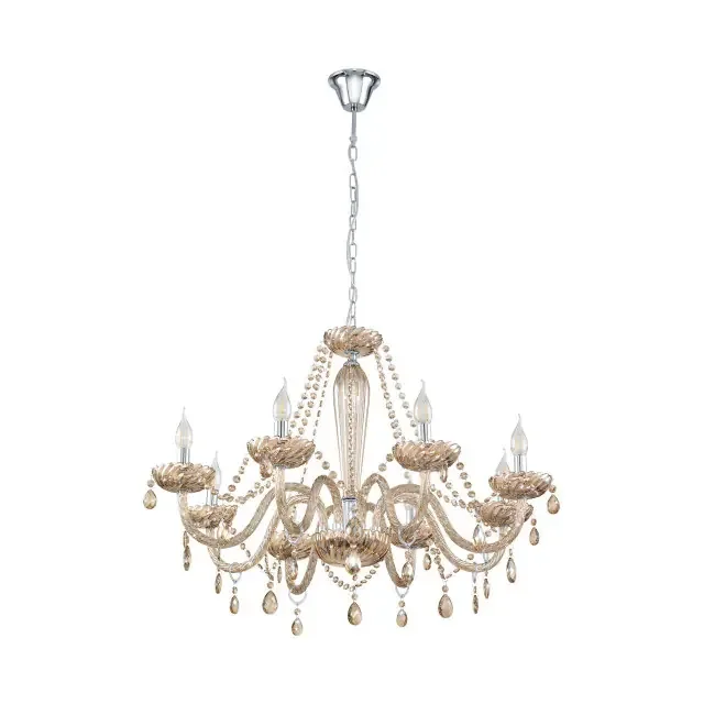 Basilano 1 8 Light Chrome with Cognac Glass Chandelier