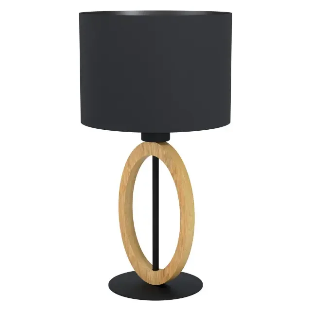 Basildon Black with Round Wood and Black Shade Table Lamp
