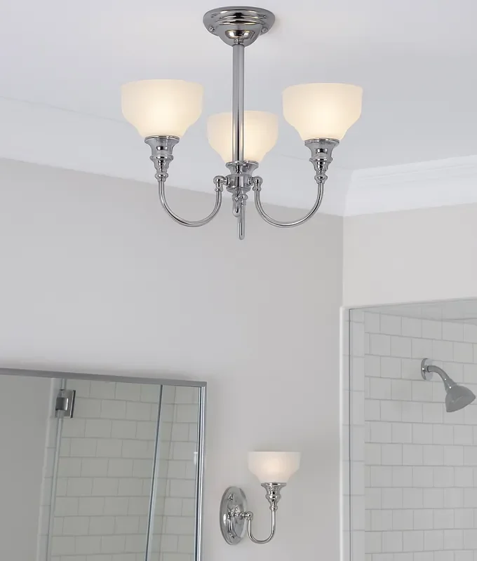 Bathroom Chrome & Opal Glass 3 Arm Ceiling Light – IP44