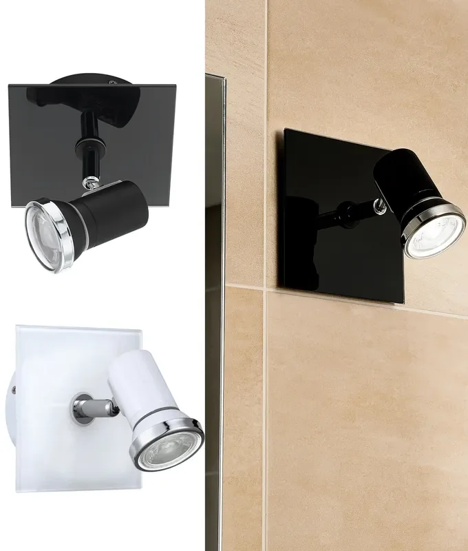 Bathroom IP44 Spotlight for Walls or Ceilings – White or Black Glass