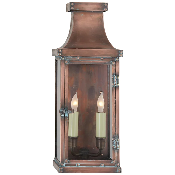 Bedford Two Light Wall Lantern, Natural Copper
