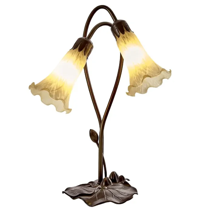 Beige Tiffany Glass Vintage Lily Double Table Lamp 45cm
