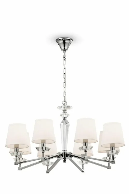 Beira 8 Light Chrome and Crystal with White Shades Pendant Light