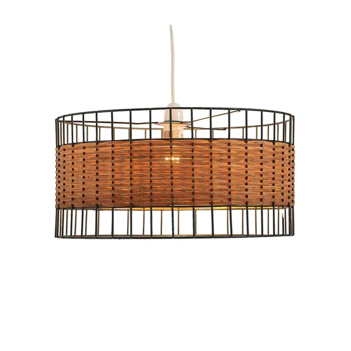 Belfort Medium Non Electric Pendant Drum Shade in Matt Black Metalwork With Rattan Detailing (Copy)