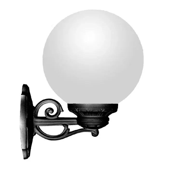 Bisso G250 Black Outdoor Traditional Up or Down Opal 25cm Globe Wall Light Coastal IP55