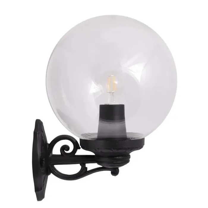 Bisso G250 CL Black Outdoor Traditional Up or Down Clear 25cm Globe Wall Light Coastal IP55