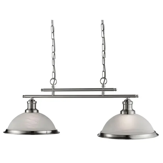 Bistro 2 Light Satin Silver with Marble Glass Bar Pendant Light