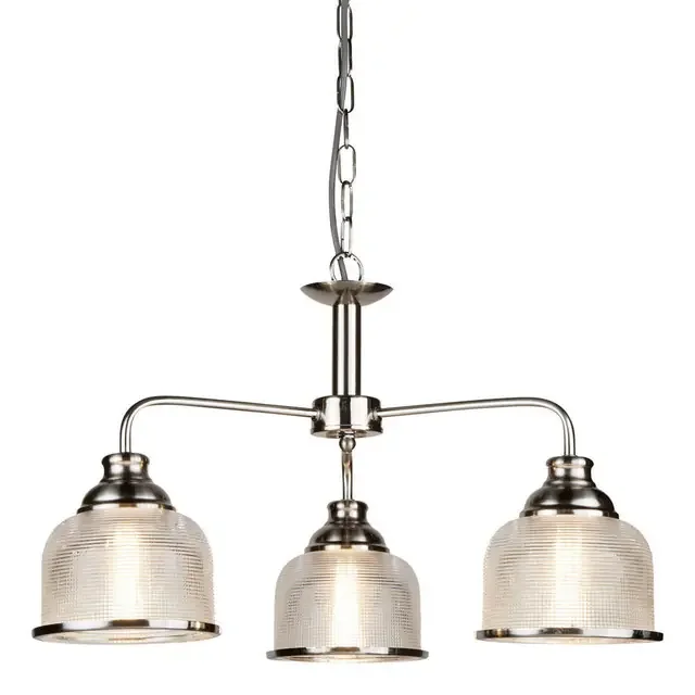 Bistro Ii 3 Light Satin Silver with Textured Glass Pendant Light