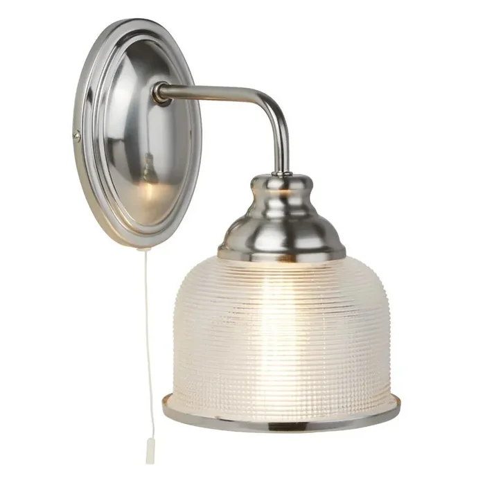 Bistro II Satin Silver Vintage Wall Light with Halophone Glass Shade