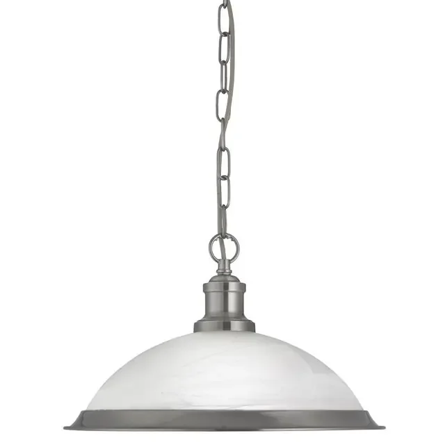 Bistro Satin Silver with Marble Glass Single Pendant Light