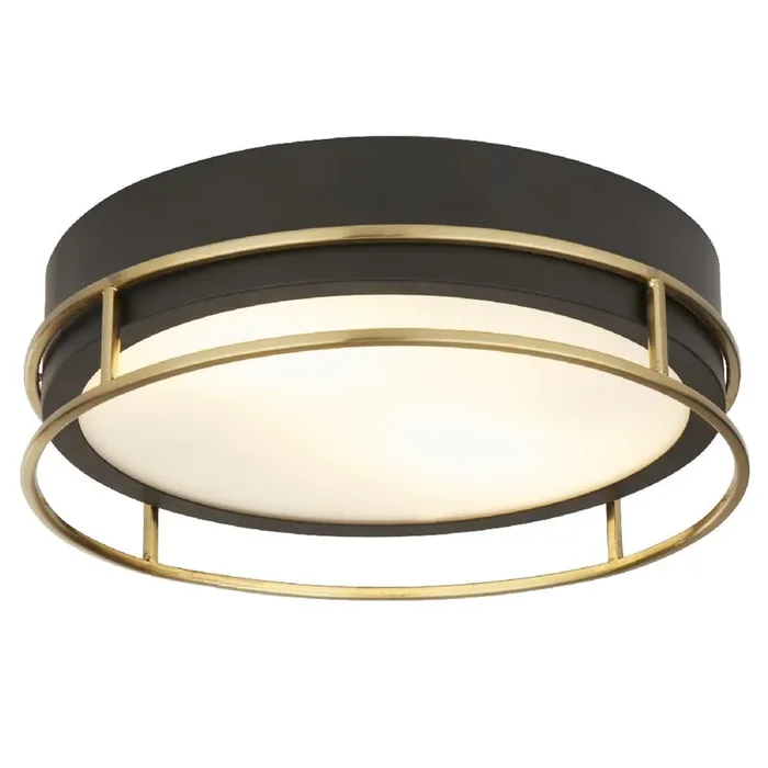 Black & Polished Brass Cage Bathroom Vintage Round 2 Lamp Flush Light 30cm