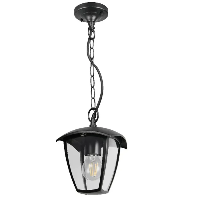 Black and Clear Outdoor Modern Hanging Pendant Lantern Wall Light IP44