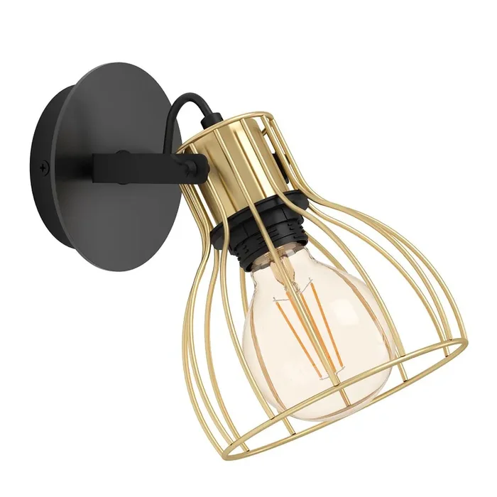 Black and Gold Cage Modern Adjustable Single Wall Light 22cm